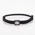 Adjustable black braided rope bracelet featuring a black Lotus and Om symbol charm - Gray Rope With Black Lotus