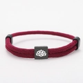 Adjustable burgundy braided rope bracelet with black metal lotus and Om symbol charm - Wine Red Rope With Black Lotus