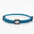 Teal blue braided rope bracelet with black metal Om lotus charm and adjustable cords - Blue Rope With Black Lotus