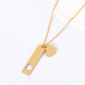 Golden stainless steel necklace featuring rectangular hollow heart pendant and small charm - 40*10mm Cutout Heart Bar + Heart Pendant / Gold