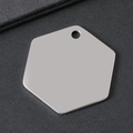Detailopname van een gepolijste zilveren zeshoekige roestvrijstalen hanger met spiegel - Zeskant Zilver / 33.7mm*30mm