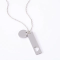 Detail of stainless steel necklace featuring round tag and hollow heart pendant charms - Cutout Heart Round Style (Silver) / Silver