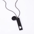 Macro detail of black stainless steel pendant with hollow heart cutout and round disc - Cutout Heart Round Style (Black) / Black