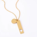 Gold stainless steel necklace with round disc and hollow heart rectangular pendants - Cutout Heart Round Style (Gold) / Gold