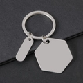 Polished stainless steel hexagon and oval blank metal keychains for custom laser engraving - Silver Hexagon Oval Keychain