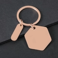 Rose gold stainless steel keychain with polished blank hexagon and oval pendants - Rose Gold Hexagon Oval Keychain