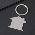 Macro shot of house shaped stainless steel keychain with polished silver metal finish - Outer Hole House (37.5*35.5mm) / Silver