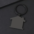 Detailed view of matte black house-shaped stainless steel keychain on textured background - Outer Hole House (37.5*35.5mm) / Black