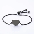 Detail of minimalist black stainless steel heart pendant and adjustable box chain - Heart Pendant Pearl Chain Bracelet / Black