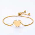 Elegant gold heart pendant box chain bracelet with adjustable bolero slider clasp - Heart Pendant Pearl Chain Bracelet / Gold