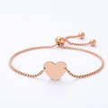 Rose gold heart pendant bracelet with adjustable box chain and bolo sliding clasp - Heart Pendant Pearl Chain Bracelet / Rose Gold