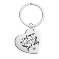 Macro detail of silver heart keychain with engraved inspirational quote for daily gift - Good Day Quote (TX0074) / Silver