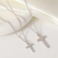 Polished stainless steel cross pendants on delicate O-chains over white silk fabric - Small (21x14) / Silver