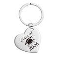 Porte-clés cœur poli en acier inoxydable avec gravure Class of 2026 pour remise de diplôme - Argent Chapeau de Graduation Lunettes Style (TX0041) / Argent
