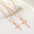Polished rose gold stainless steel cross pendants in two sizes with thin O-chains - Small (21x14) / Rose Gold
