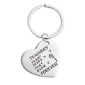 Porte-clés cœur poli pour enseignant avec citation gravée et motif de pissenlit - Argent Enseignant Pissenlit Plantation Style (TX0046) / Argent