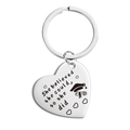 Détail du porte-clés cœur en acier inoxydable avec gravure de diplôme et texte de motivation - Argent Parchemin Chapeau de Graduation Style (TX0042) / Argent