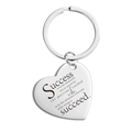 Vue détaillée du porte-clés cœur en acier inoxydable avec citation inspirante gravée sur succès - Argent Citation Mesure du Succès (TX0037) / Argent