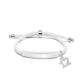 Detail of white braided cord bracelet with polished silver bar and number 12 charm - White Rope-Number 12(Silver)