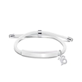 Detailed close-up of a white braided rope bracelet with a number 16 charm and steel plate - White Rope-Number 16(Silver)