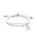White woven bracelet with silver metal bar and number 18 heart charm for women - White Rope-Number 18(Silver)