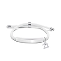 Macro shot of white woven bracelet featuring silver curved bar and number 21 heart charm - White Rope-Number 21(Silver)