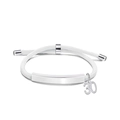 Detail of white braided cord bracelet with polished silver rectangle bar and number 30 charm - White Rope-Number 30(Silver)