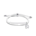Close-up of white woven rope bracelet with polished silver bar and 50 charm - White Rope-Number 50(Silver)