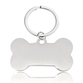 Polished silver bone-shaped stainless steel pet ID tag with split ring on white background - Silver Bone 50x28mm With Keyring