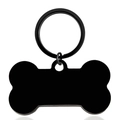 Polished bone-shaped stainless steel pet ID tag and blank keychain in matte black finish - Black Bone 50x28mm With Keyring
