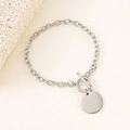 Detail of silver stainless steel O-chain bracelet with OT clasp and blank round pendant - Silver 20mm Round Toggle Bracelet