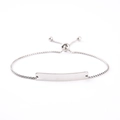Close-up of silver adjustable bolo bracelet with blank curved stainless steel ID plate - Silver Plain Bar / Silver