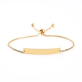 Adjustable gold box chain bracelet with a smooth blank curved metal bar for engraving - Gold Plain Bar / Gold