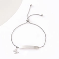 Macro detail of silver box chain bracelet with adjustable slide clasp and metal bar - Butterfly (Silver) / Silver
