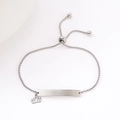 Detail of adjustable box chain bracelet with rectangular bar and hollow crown charm - Crown (Silver)