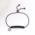 Adjustable black stainless steel bar bracelet with star charm and pull-cord mechanism - Open Star (Black)