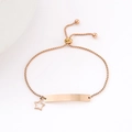 Detail of rose gold adjustable box chain bracelet with bar plate and star charm - Open Star (Rose Gold)