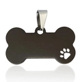 Matte black stainless steel bone-shaped pet ID tag with hollow dog paw cutout - Small / Black