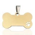 Gold hollow dog bone pet tag made of polished stainless steel with paw print cut-out - Small / Gold