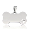 Bone-shaped stainless steel pet ID tag with hollow paw print and polished silver finish - Small / Silver