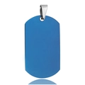 Close-up of a matte blue stainless steel dog tag pendant with a silver metal clasp - Blue 49*28 (Pointed)