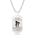 Roestvrijstalen militaire dog tag ketting voor zoon met gegraveerd silhouet en vaderboodschap - Vader en Zoon in de Regen Stijl (W00011)
