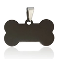 Medaglietta identificativa per animali in acciaio inox nero a forma di osso su bianco - Osso Piccolo / Nero