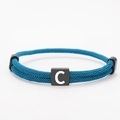Adjustable woven Milan rope bracelet in peacock blue with black square letter C charm - Blue Rope Letter C