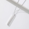 Polished stainless steel vertical bar pendant necklace with thin cable chain on white background - Silver (With 2mm Chain)