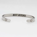 Polished stainless steel C-shaped open adjustable bracelet with Best Bitches engraving - Best bitches Silver