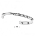 Polished silver cuff bracelet with engraved inspirational message and crown icon - Girl Silver