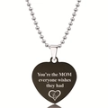 Zwarte hartvormige hanger ketting met gravure en roestvrijstalen kogelketting voor dames - Moeder Hand-in-Hand Stijl (X00002) / Zwart