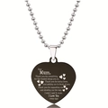 Detail van gegraveerde zwarte hart hanger met eerbetoon tekst aan een stalen bolletjesketting - Dankbare Mama Hart Grafische Stijl (X00004) / Zwart