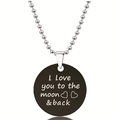 Detail van ronde zwarte hanger met de tekstgravure I love you to the moon and back - Hart Decor Liefde Stijl (Y00017) / Zwart